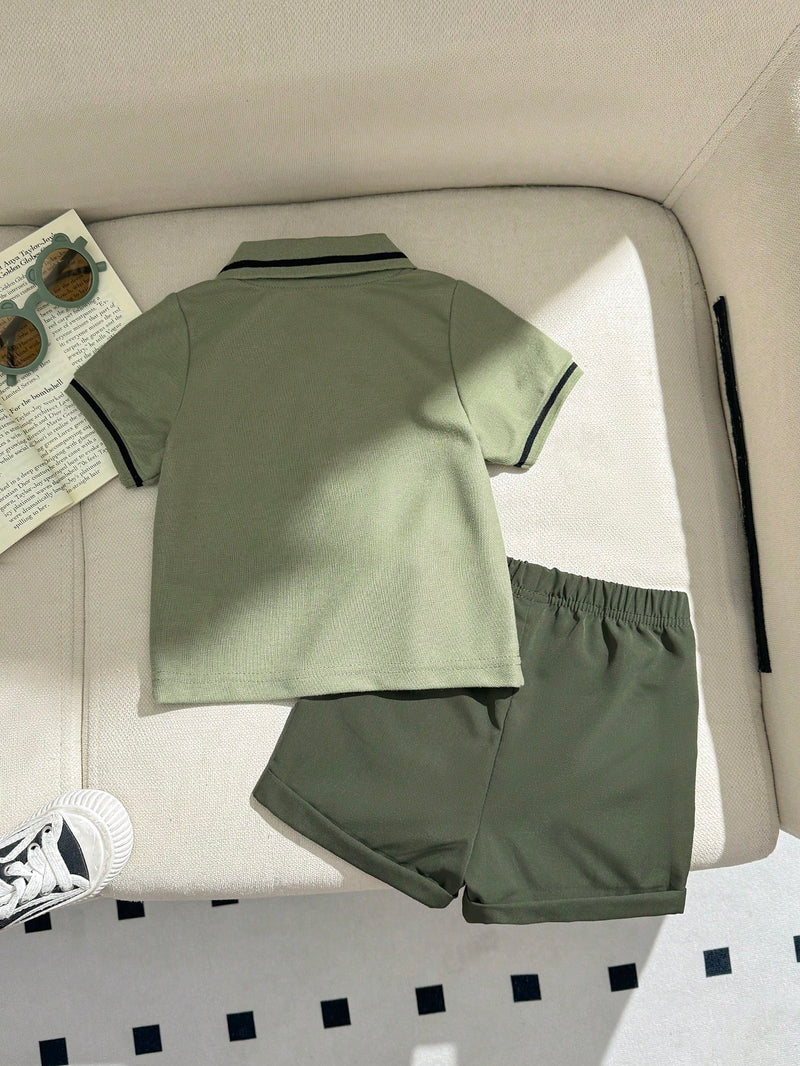 Souflis Souflis Conjunto Casual Estilo Academia de Camisa Polo + Shorts 2 Peças para Bebê Menino / Infantil / Criança Pequena, Primavera/Verão