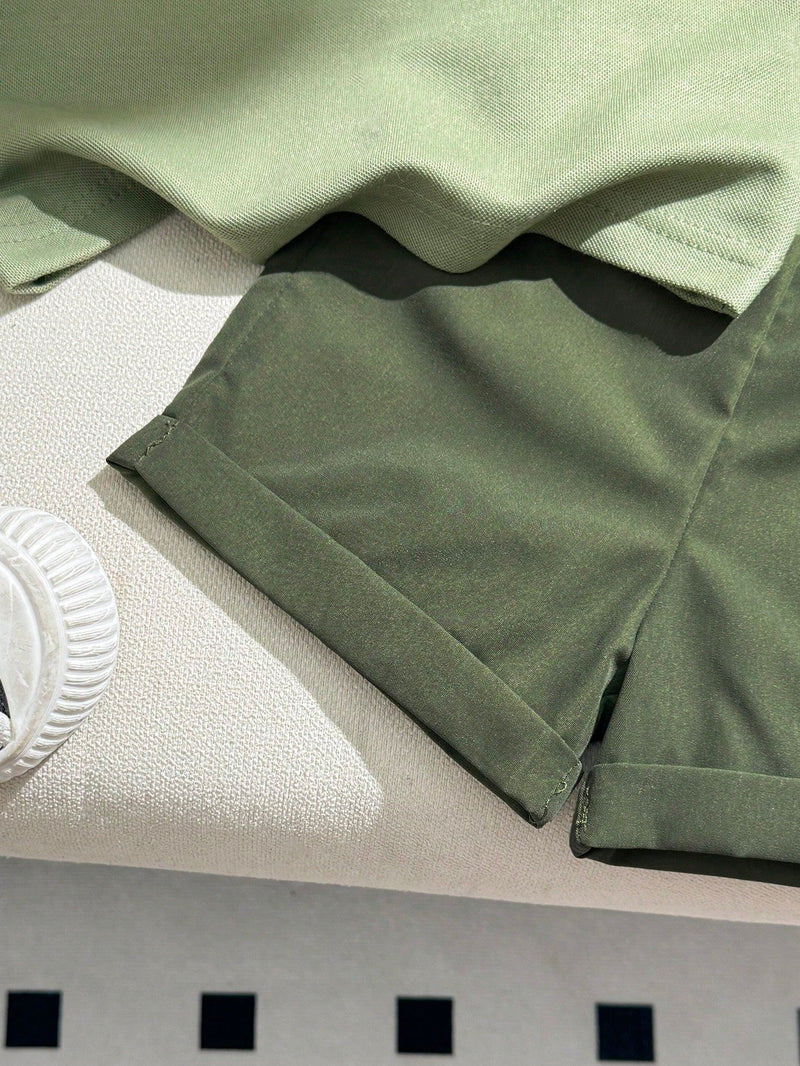 Souflis Souflis Conjunto Casual Estilo Academia de Camisa Polo + Shorts 2 Peças para Bebê Menino / Infantil / Criança Pequena, Primavera/Verão