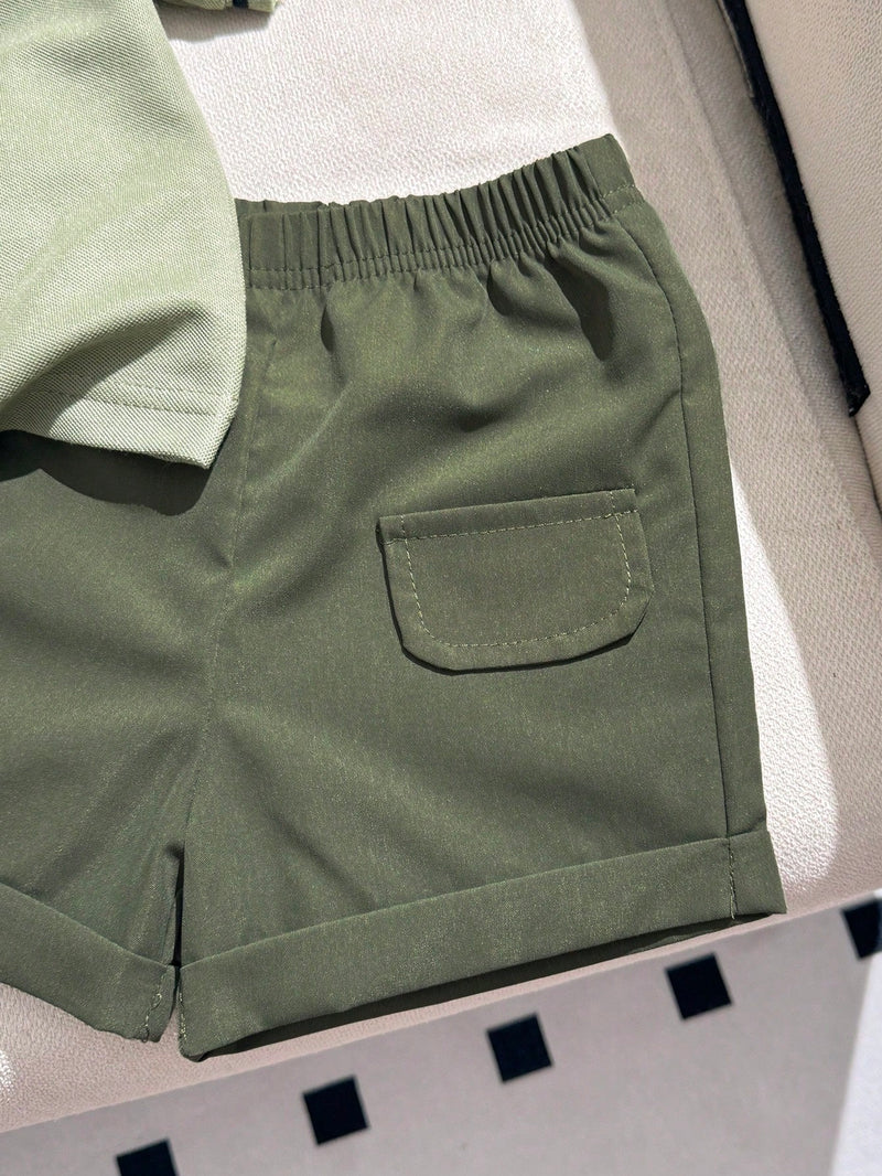 Souflis Souflis Conjunto Casual Estilo Academia de Camisa Polo + Shorts 2 Peças para Bebê Menino / Infantil / Criança Pequena, Primavera/Verão