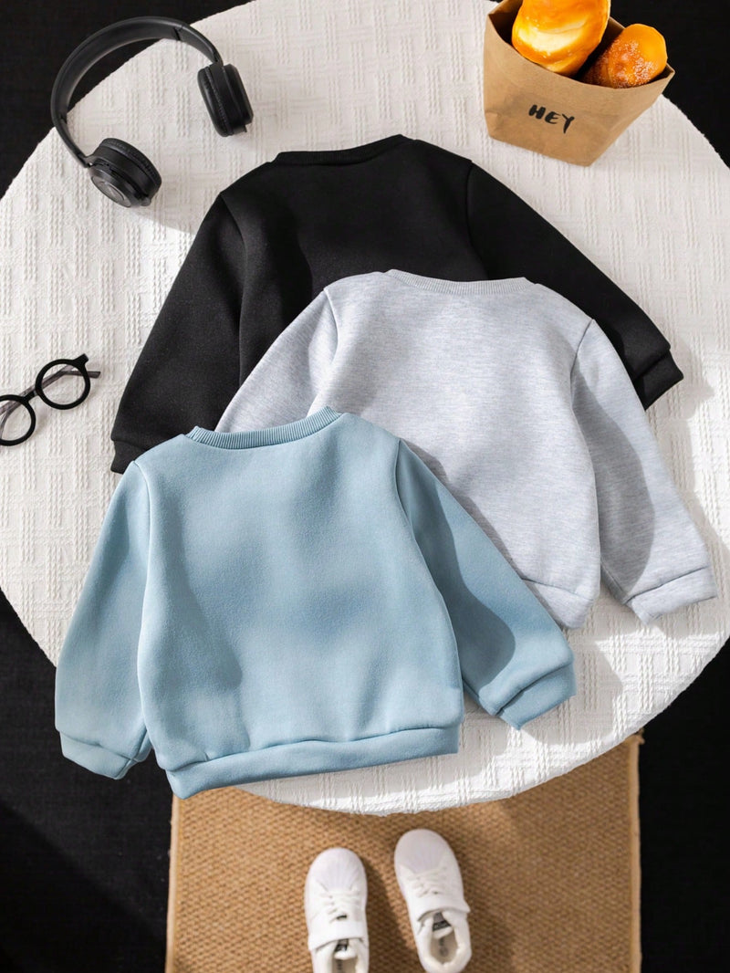 3 peças/Conjunto Moletons de Manga Longa com Estampa de Letra Versátil e Fofa para Menino/Menina Bebê, Multipack Combinável, Outono/Inverno