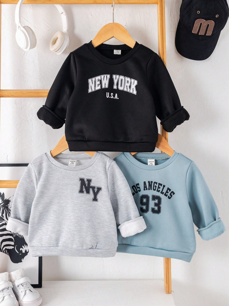 3 peças/Conjunto Moletons de Manga Longa com Estampa de Letra Versátil e Fofa para Menino/Menina Bebê, Multipack Combinável, Outono/Inverno