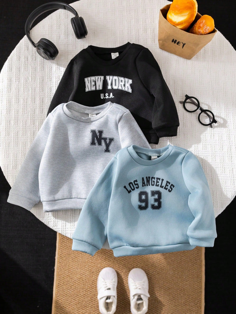 3 peças/Conjunto Moletons de Manga Longa com Estampa de Letra Versátil e Fofa para Menino/Menina Bebê, Multipack Combinável, Outono/Inverno