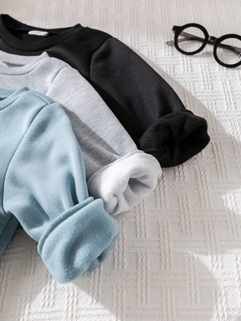 3 peças/Conjunto Moletons de Manga Longa com Estampa de Letra Versátil e Fofa para Menino/Menina Bebê, Multipack Combinável, Outono/Inverno
