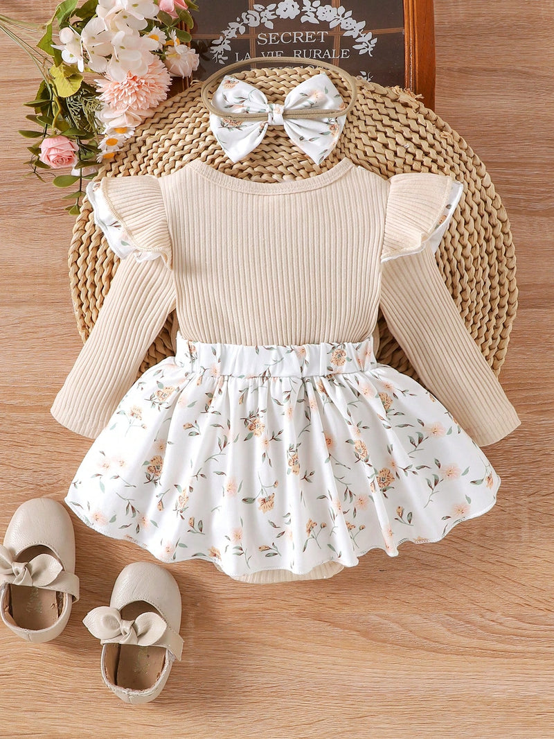 1 Peça Bodysuit de Manga Longa de Gola Careca Fofo para Bebê Menina, Primavera/Outono