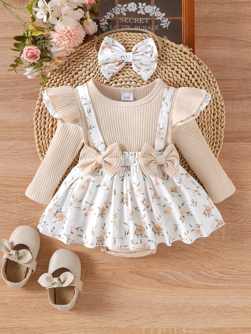 1 Peça Bodysuit de Manga Longa de Gola Careca Fofo para Bebê Menina, Primavera/Outono