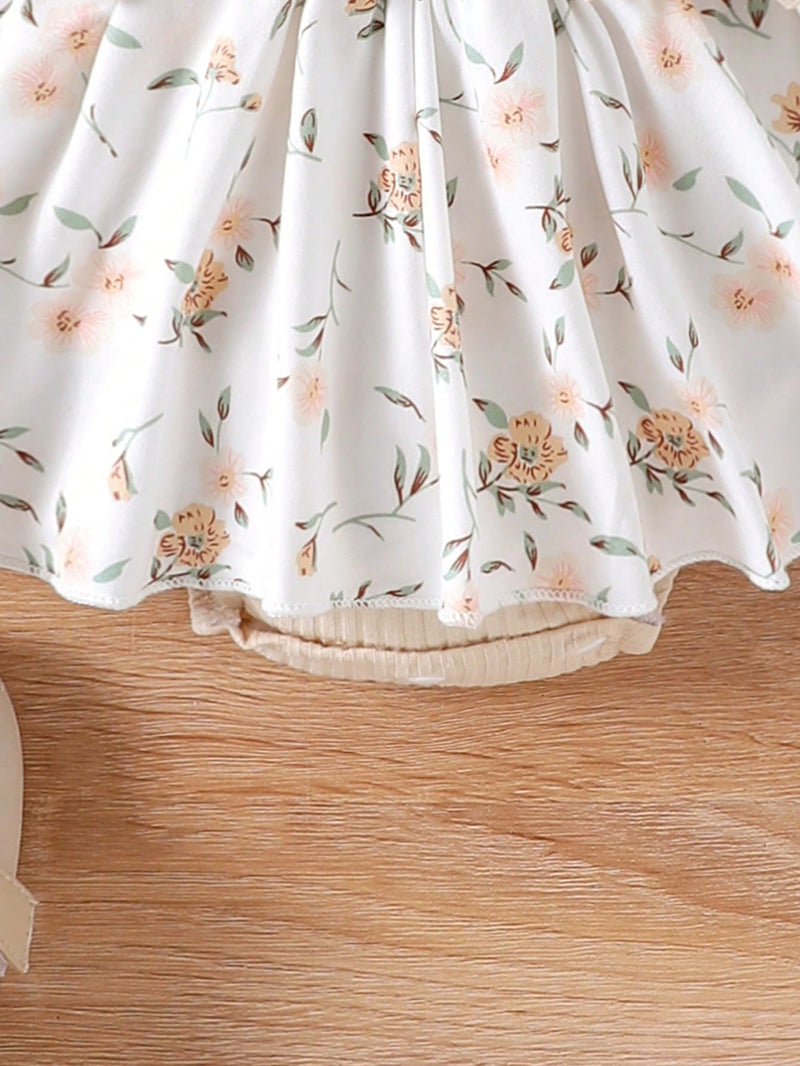 1 Peça Bodysuit de Manga Longa de Gola Careca Fofo para Bebê Menina, Primavera/Outono