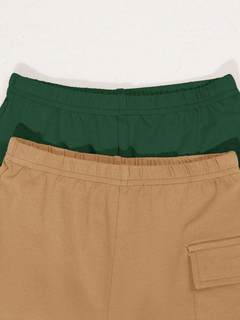 4 peças/conjunto de Verão Estilo Coreano Casual Fofo, Padrão de Desenho Animado Listrado Camiseta Manga Curta, Shorts de Elástico com Bolsos para Meninos e Meninas Bebês