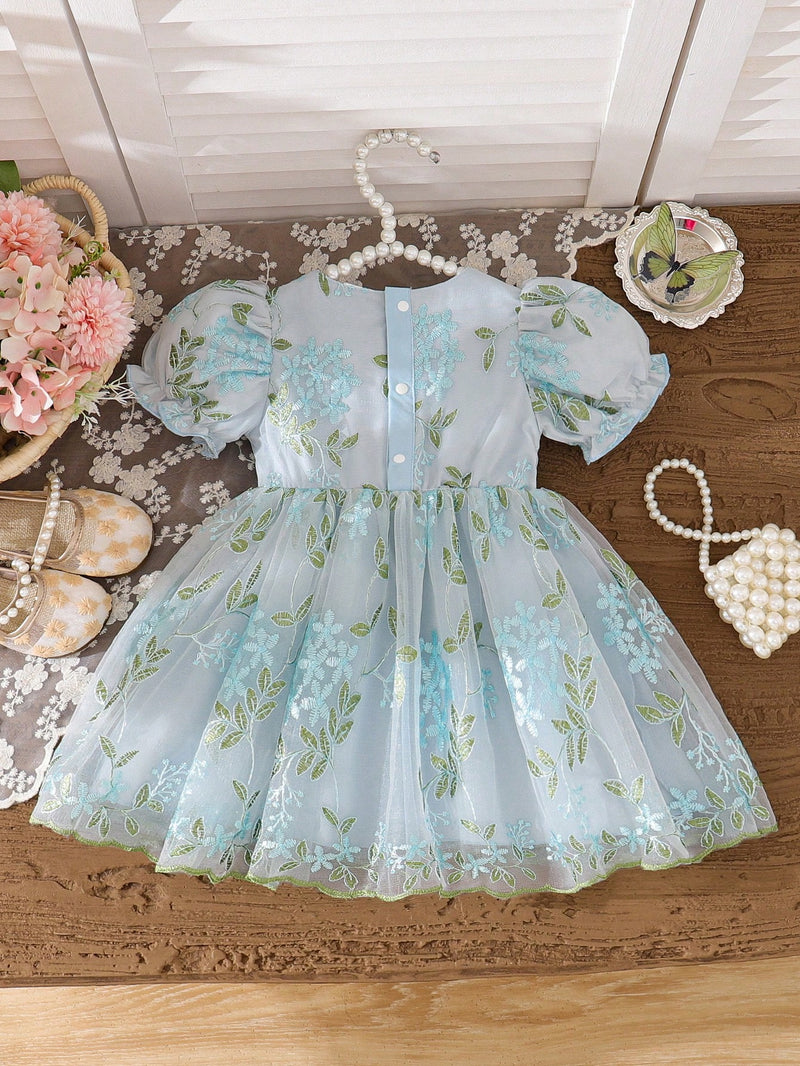 Souflis Souflis Vestido Rodado de Bebê Menina, Primavera, Rosa, Estilo Fofo e Luxuoso em Tecido Tule Fofinho, Decote Redondo, Cintura Abrível com Laço, Adequado para Festa e Reunião