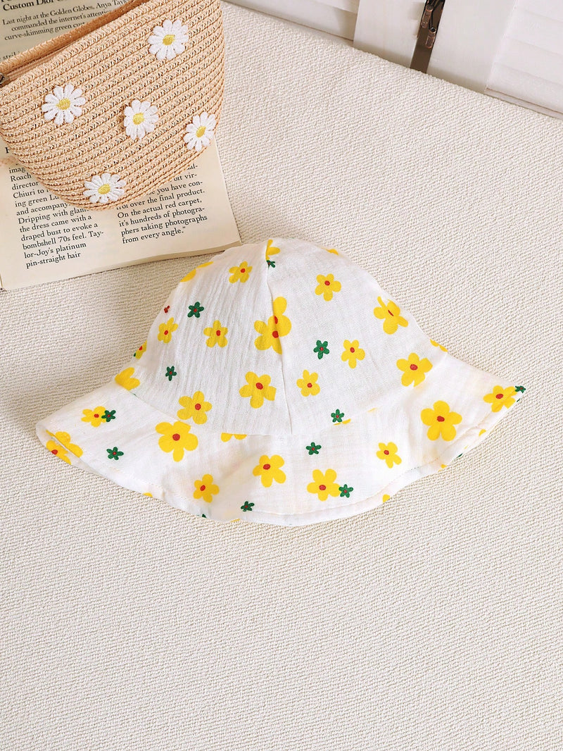 2 peças Conjunto Fofo de Macacão Floral Miúdo de Verão + Chapéu para Bebê Menina