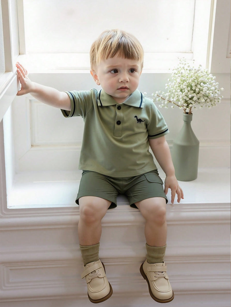 Souflis Souflis Conjunto Casual Estilo Academia de Camisa Polo + Shorts 2 Peças para Bebê Menino / Infantil / Criança Pequena, Primavera/Verão