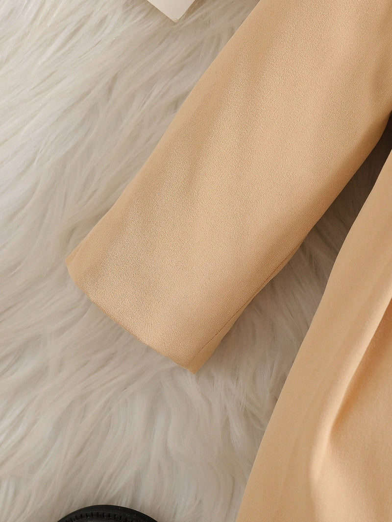 Souflis Souflis Jaqueta Forrada de Fleece para Bebês Meninas com Gola Falsa de Pele e Laço 3D, Casaco Trench para Outono Inverno, Cáqui Marrom