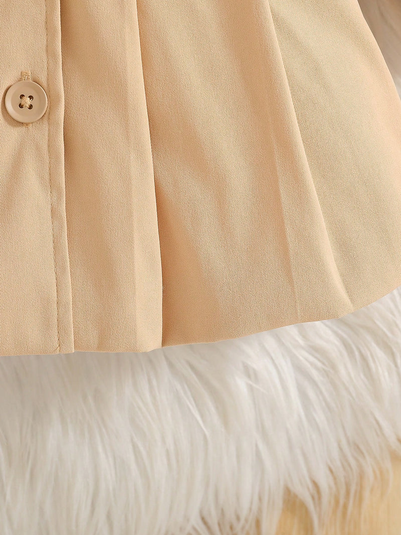 Souflis Souflis Jaqueta Forrada de Fleece para Bebês Meninas com Gola Falsa de Pele e Laço 3D, Casaco Trench para Outono Inverno, Cáqui Marrom