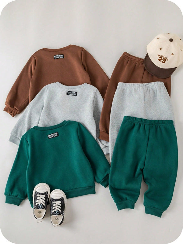 6 Peças Pacote de Conjunto de Roupas Combinadas de Menino/Menina Bebê, Verde Caqui e Cinza Sólido, Moletom de Manga Longa com Capuz Versátil e Calça Longa de Cintura Elástica, Adequado para Outono/Inverno, Outdoor e Esportes