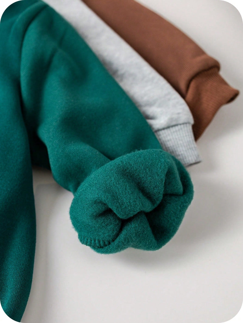 6 Peças Pacote de Conjunto de Roupas Combinadas de Menino/Menina Bebê, Verde Caqui e Cinza Sólido, Moletom de Manga Longa com Capuz Versátil e Calça Longa de Cintura Elástica, Adequado para Outono/Inverno, Outdoor e Esportes