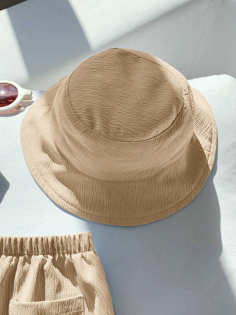 3 peças/Conjunto Cardigan de Manga Curta com Gola Bordada para Bebê Menino, Shorts com Cintura Elástica e Chapéu