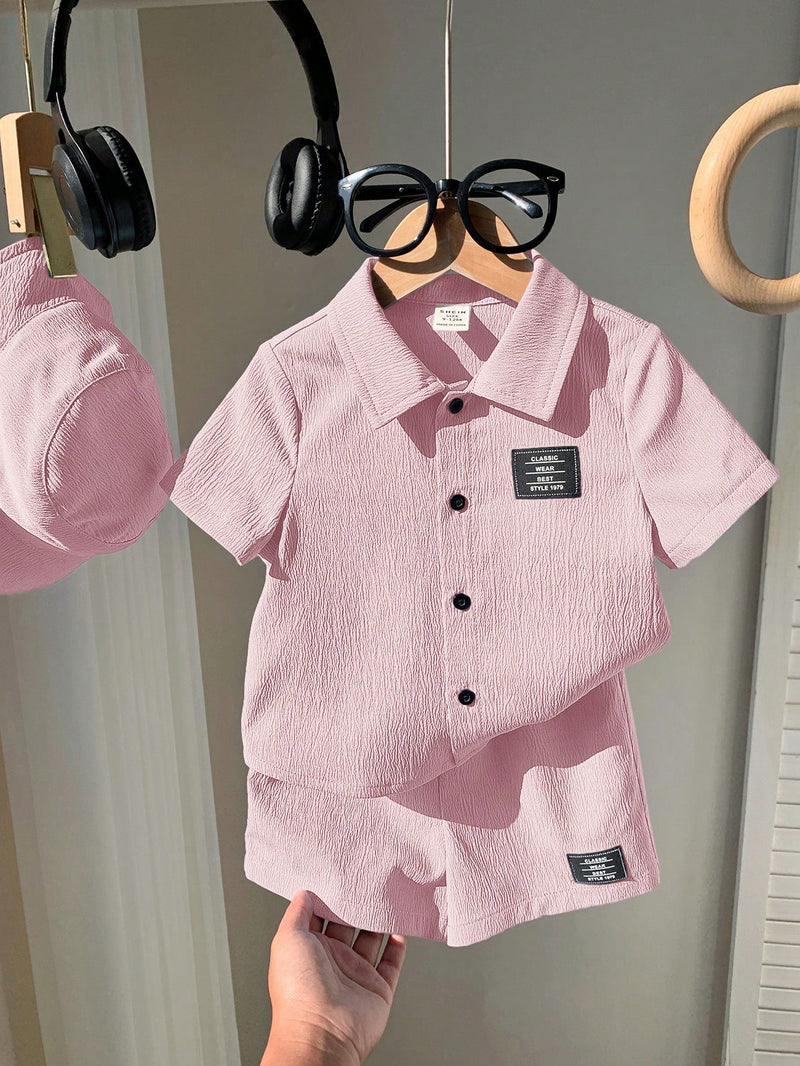 3 peças/Conjunto Cardigan de Manga Curta com Gola Bordada para Bebê Menino, Shorts com Cintura Elástica e Chapéu