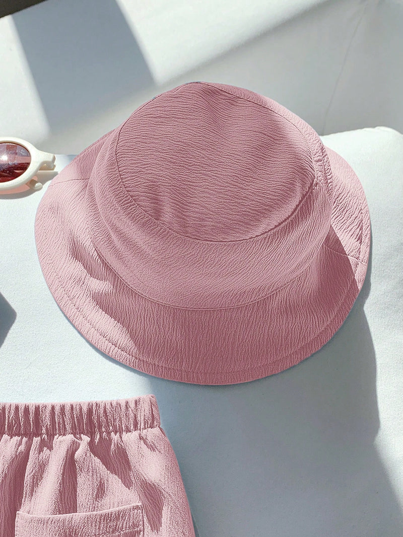 3 peças/Conjunto Cardigan de Manga Curta com Gola Bordada para Bebê Menino, Shorts com Cintura Elástica e Chapéu
