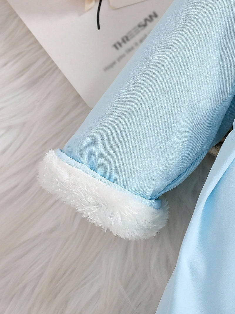 Souflis Souflis Jaqueta Forrada de Fleece para Bebês Meninas com Gola Falsa de Pele e Laço 3D, Casaco Trench para Outono Inverno, Cáqui Marrom