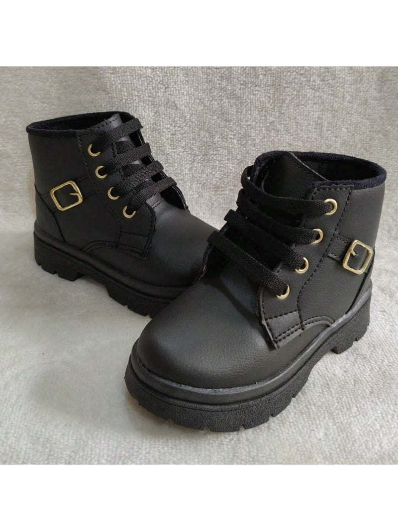 Bota cano alto preta verniz estilosa menina infantil