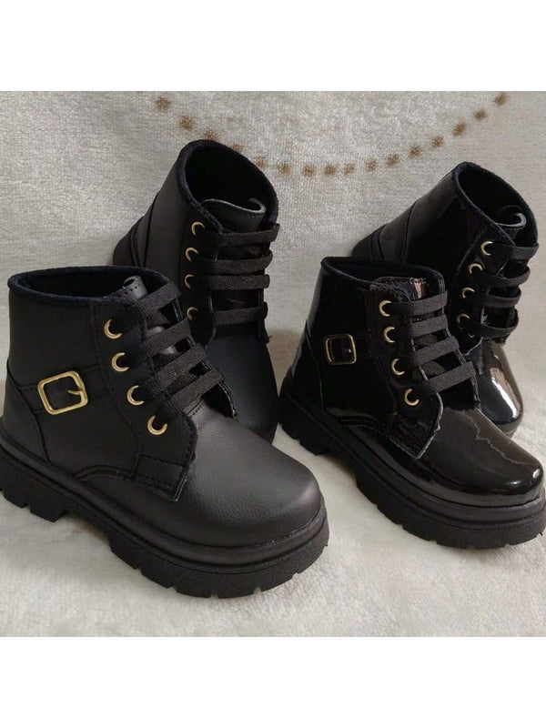 Bota cano alto preta verniz estilosa menina infantil