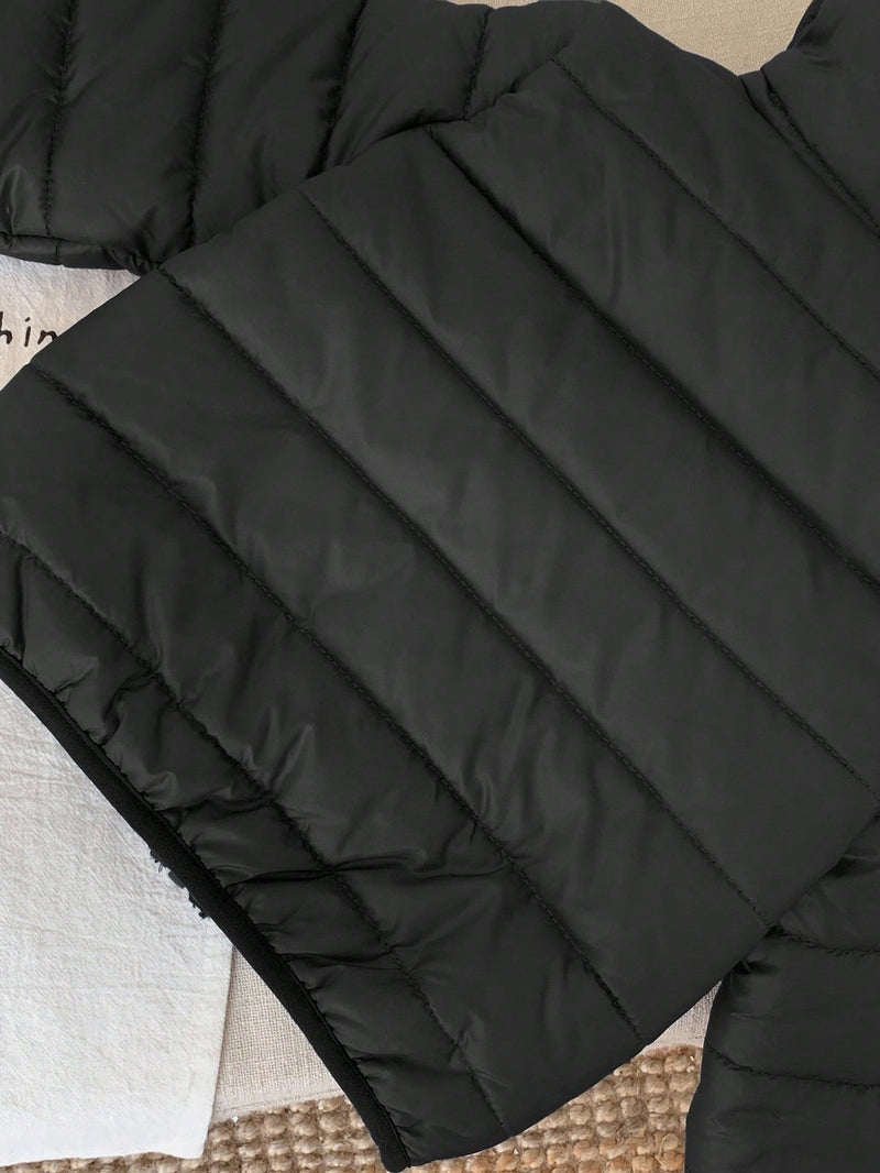 Jaqueta com Capuz e Zíper Acolchoada Quente e Grossa para Bebê Menino, Adequada para Brincar na Neve, Essencial Casual de Inverno