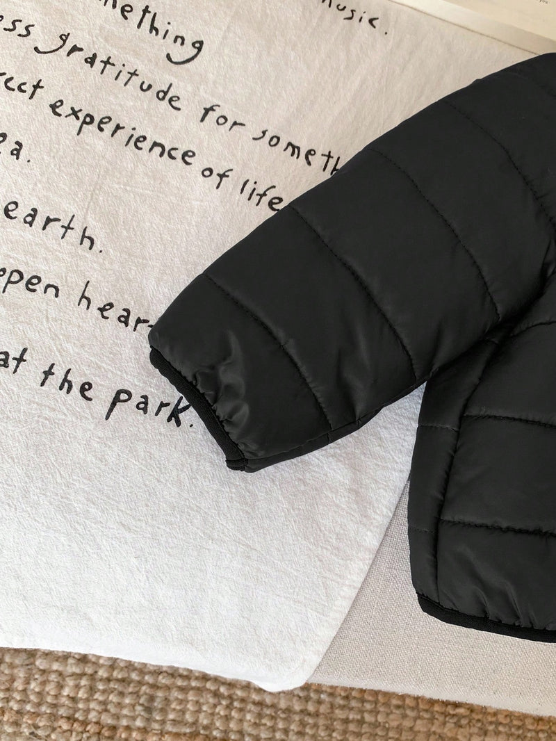 Jaqueta com Capuz e Zíper Acolchoada Quente e Grossa para Bebê Menino, Adequada para Brincar na Neve, Essencial Casual de Inverno