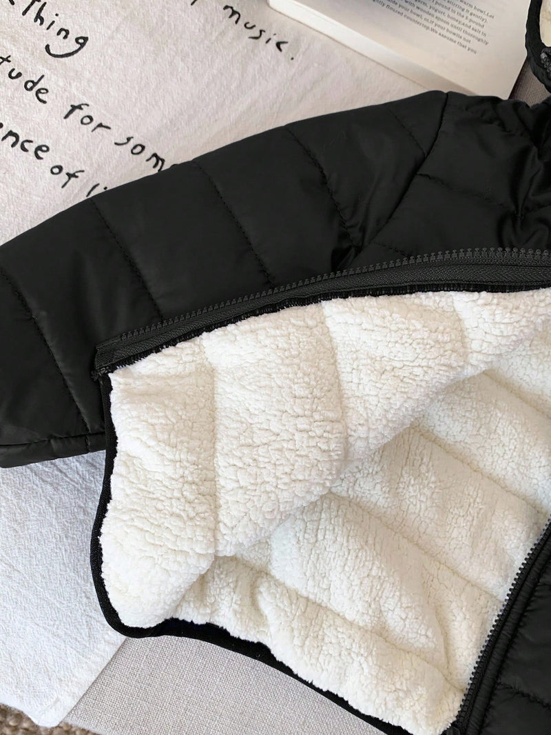 Jaqueta com Capuz e Zíper Acolchoada Quente e Grossa para Bebê Menino, Adequada para Brincar na Neve, Essencial Casual de Inverno