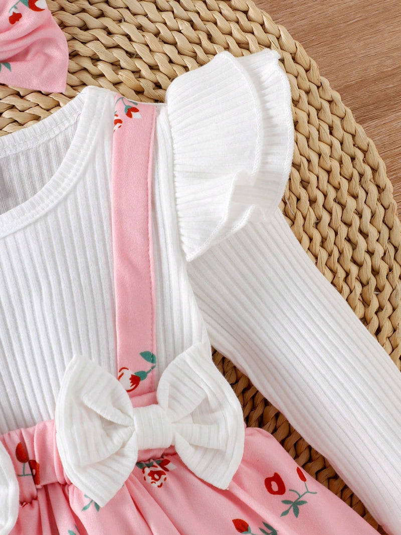 1 Peça Bodysuit de Manga Longa de Gola Careca Fofo para Bebê Menina, Primavera/Outono