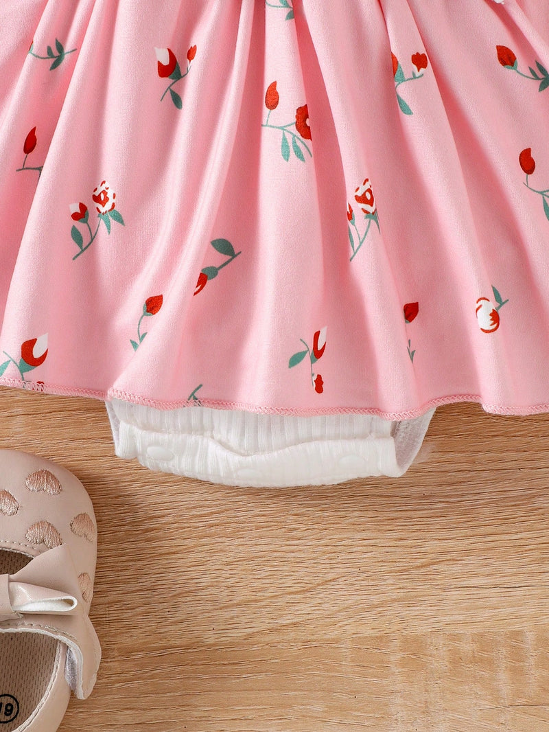 1 Peça Bodysuit de Manga Longa de Gola Careca Fofo para Bebê Menina, Primavera/Outono