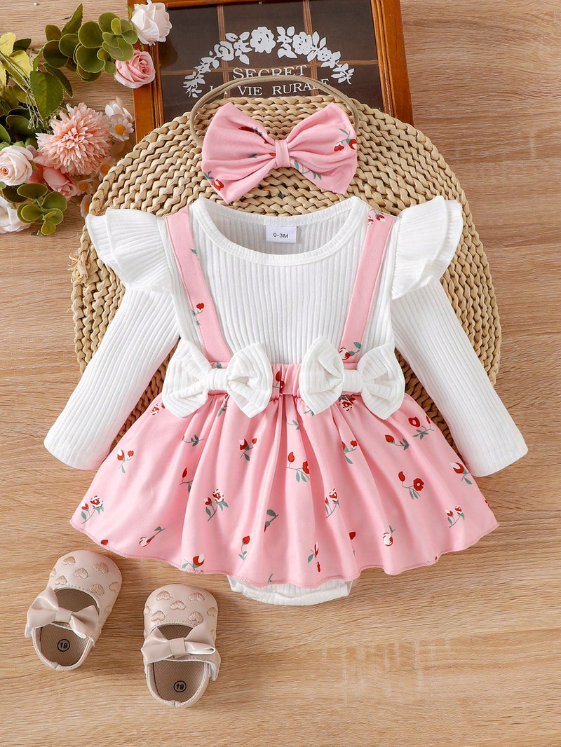 1 Peça Bodysuit de Manga Longa de Gola Careca Fofo para Bebê Menina, Primavera/Outono