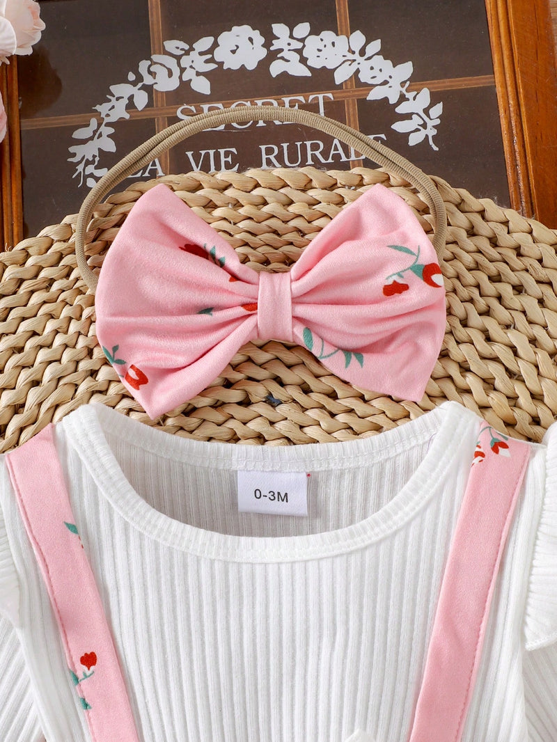 1 Peça Bodysuit de Manga Longa de Gola Careca Fofo para Bebê Menina, Primavera/Outono