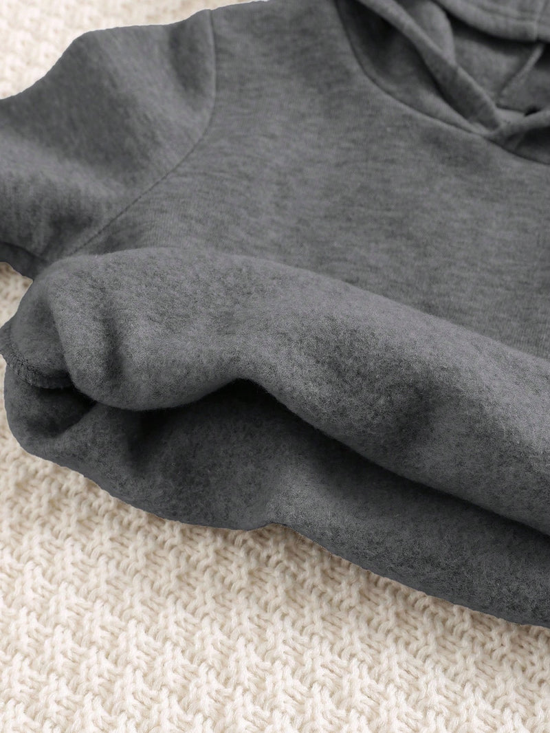 2 Peças Conjunto de Bebê Menino, Moletom com Capuz e Estampa de Letra Casual e Calça Longa de Cintura Elástica, Adequado para Outono/Inverno