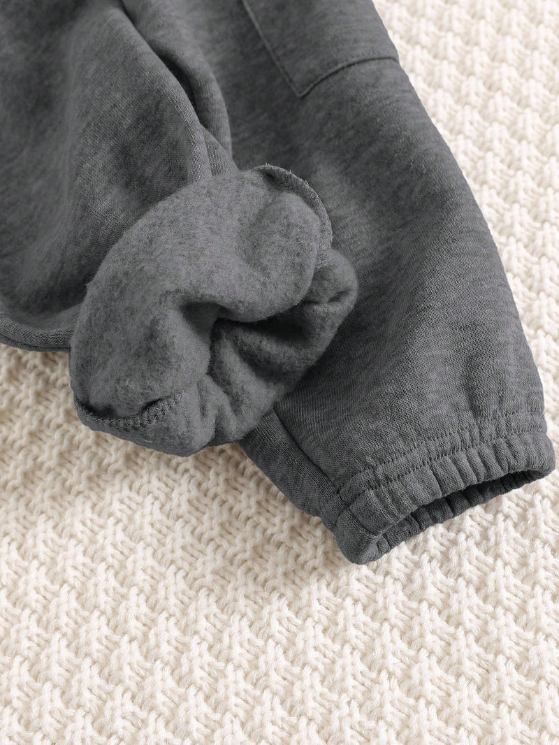 2 Peças Conjunto de Bebê Menino, Moletom com Capuz e Estampa de Letra Casual e Calça Longa de Cintura Elástica, Adequado para Outono/Inverno