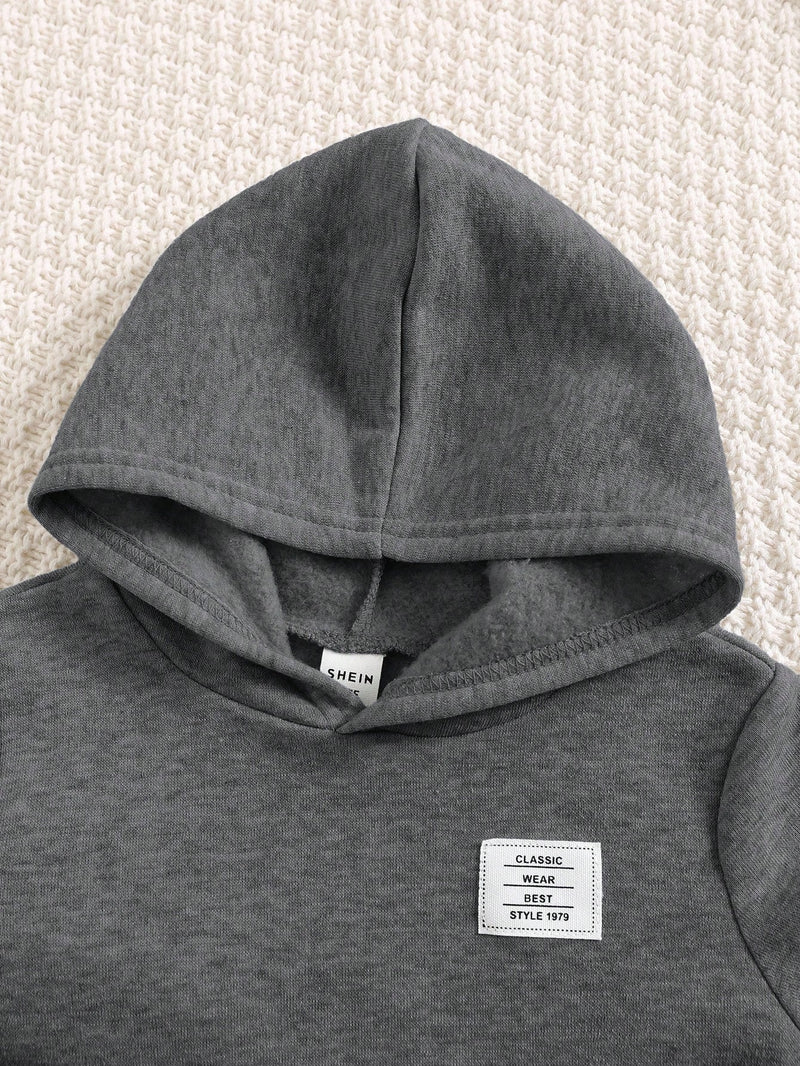 2 Peças Conjunto de Bebê Menino, Moletom com Capuz e Estampa de Letra Casual e Calça Longa de Cintura Elástica, Adequado para Outono/Inverno