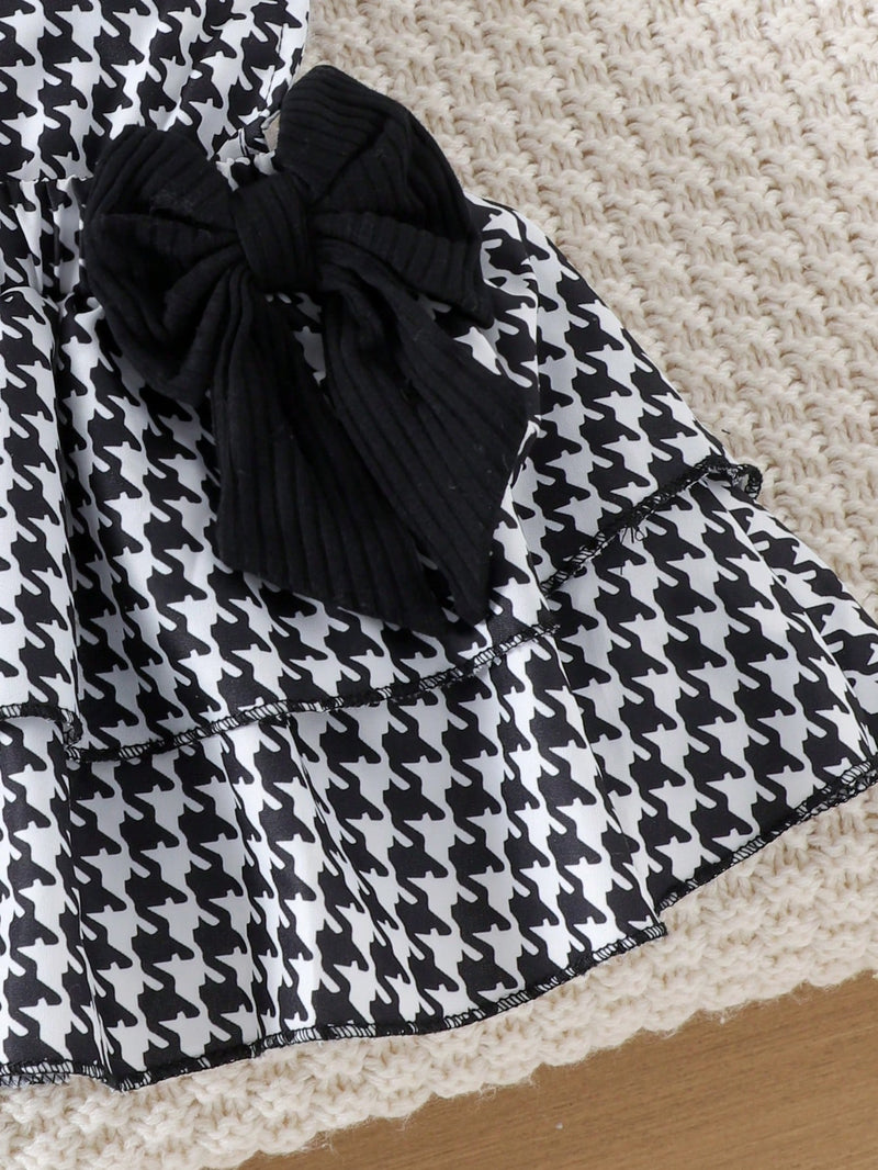 2 Peças Conjunto de Macacão + Vestido de Alça Elegante e Fofo de Manga Longa para Bebê/Menina, Leve para Primavera/Outono