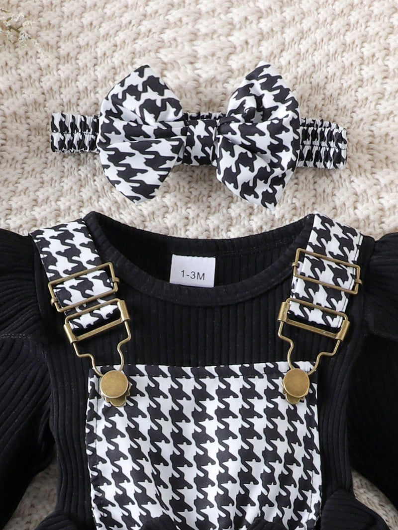 2 Peças Conjunto de Macacão + Vestido de Alça Elegante e Fofo de Manga Longa para Bebê/Menina, Leve para Primavera/Outono