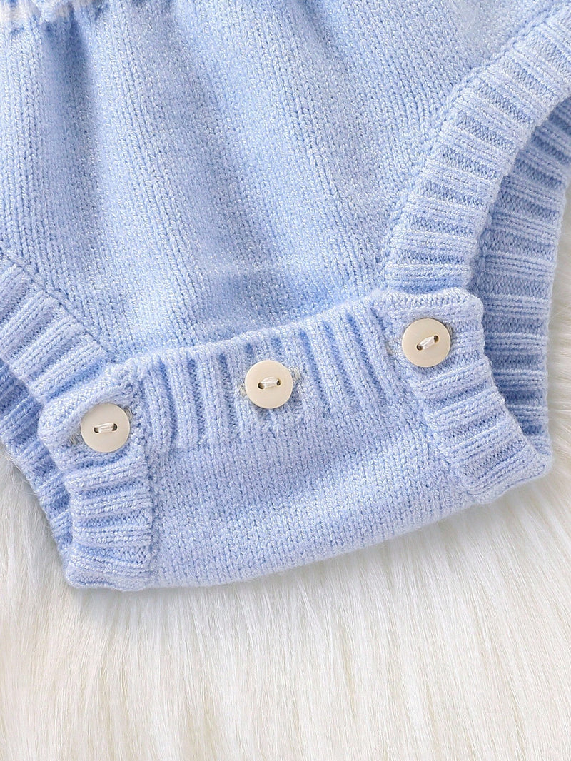 Souflis Souflis Macaquinho de Tricô para Bebê Menina, Gola de Renda Floral de Pescoço Careca Trançado, Manga Bufante Listrada em Preto e Branco com Laço, Macio e Confortável, Adequado para Uso Diário, Passeios, Viagens, Férias, Casa, Creche, Escola