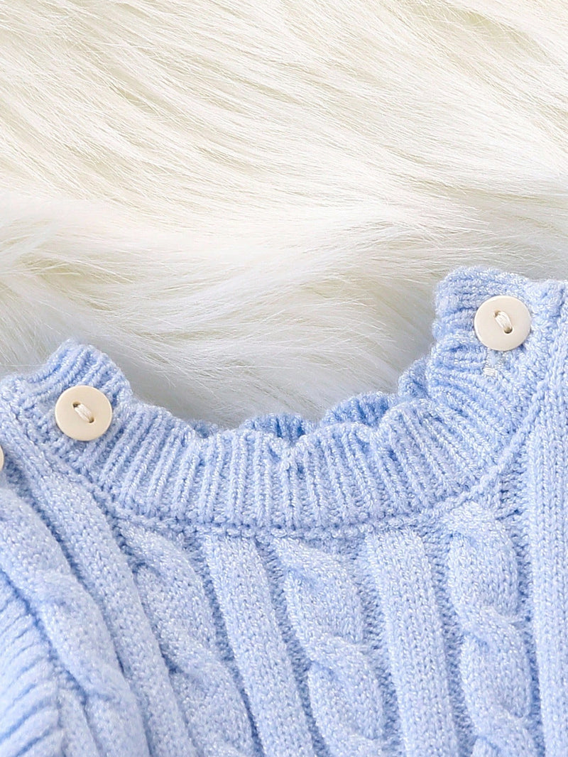 Souflis Souflis Macaquinho de Tricô para Bebê Menina, Gola de Renda Floral de Pescoço Careca Trançado, Manga Bufante Listrada em Preto e Branco com Laço, Macio e Confortável, Adequado para Uso Diário, Passeios, Viagens, Férias, Casa, Creche, Escola