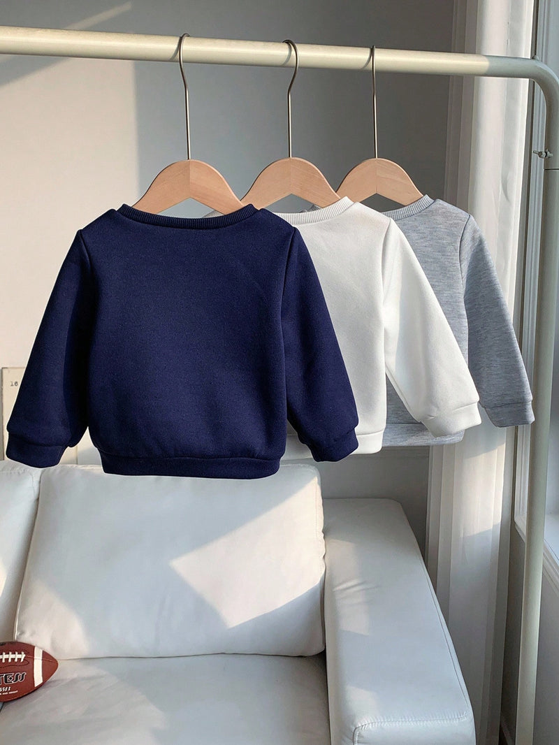 3 peças/Conjunto Moletons de Manga Longa com Estampa de Letra Versátil e Fofa para Menino/Menina Bebê, Multipack Combinável, Outono/Inverno