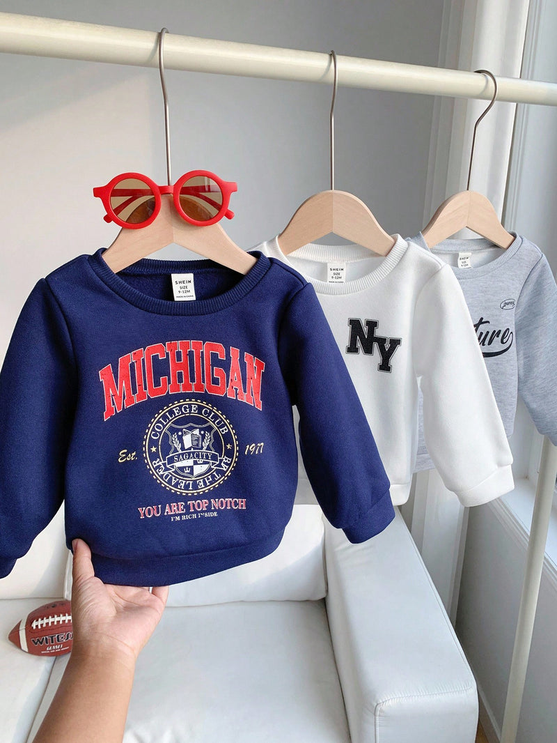 3 peças/Conjunto Moletons de Manga Longa com Estampa de Letra Versátil e Fofa para Menino/Menina Bebê, Multipack Combinável, Outono/Inverno