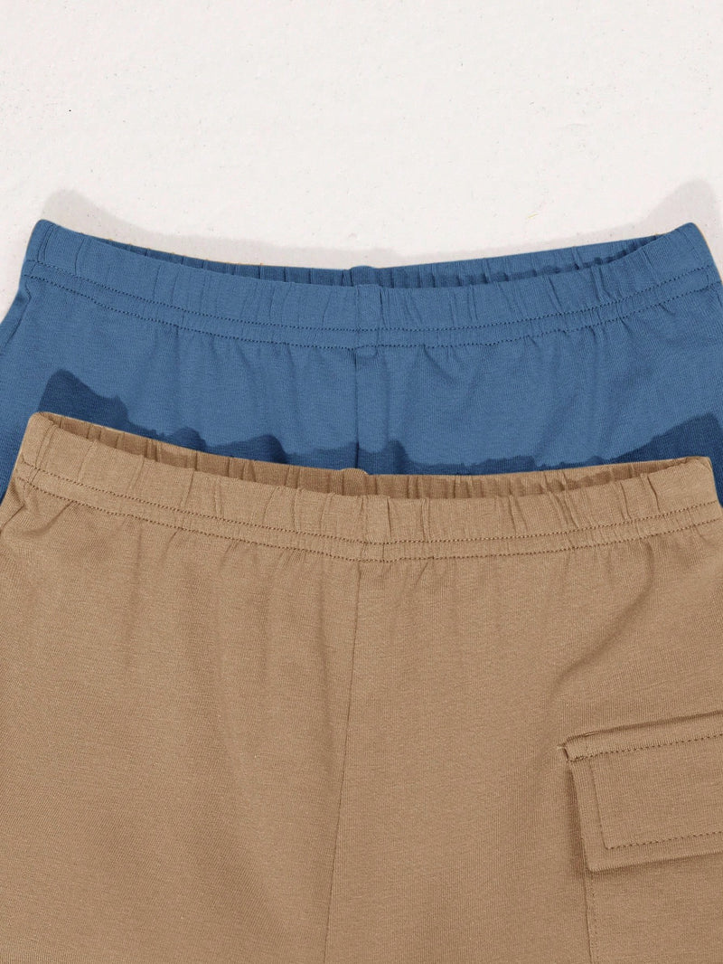 4 peças/conjunto de Verão Estilo Coreano Casual Fofo, Padrão de Desenho Animado Listrado Camiseta Manga Curta, Shorts de Elástico com Bolsos para Meninos e Meninas Bebês