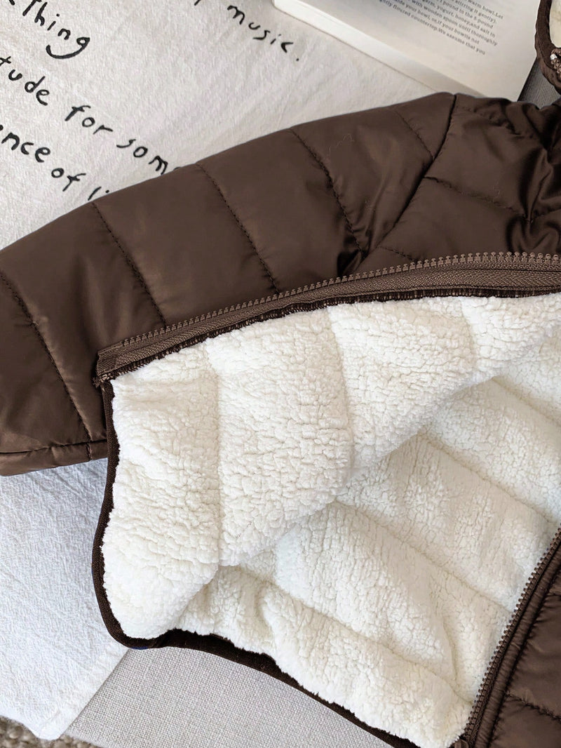 Jaqueta com Capuz e Zíper Acolchoada Quente e Grossa para Bebê Menino, Adequada para Brincar na Neve, Essencial Casual de Inverno