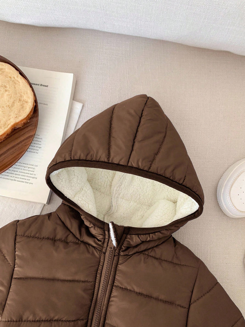 Jaqueta com Capuz e Zíper Acolchoada Quente e Grossa para Bebê Menino, Adequada para Brincar na Neve, Essencial Casual de Inverno