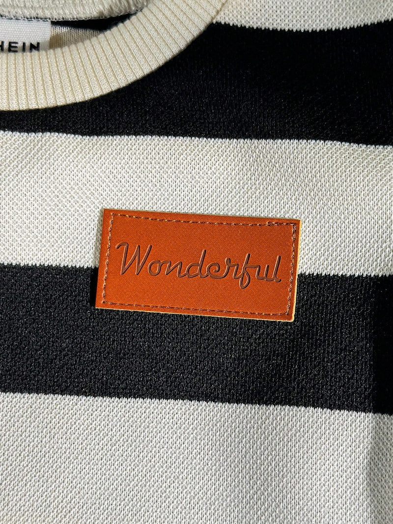 2 peças/Conjunto Camiseta de Manga Curta e Shorts Listrados com Estampa de Urso para Menino/Menina Casual, Confortável e Adequado para Uso Diário, Esportes, Exterior, Escola, Festa, Férias, Sessão de Fotos, Primavera/Verão