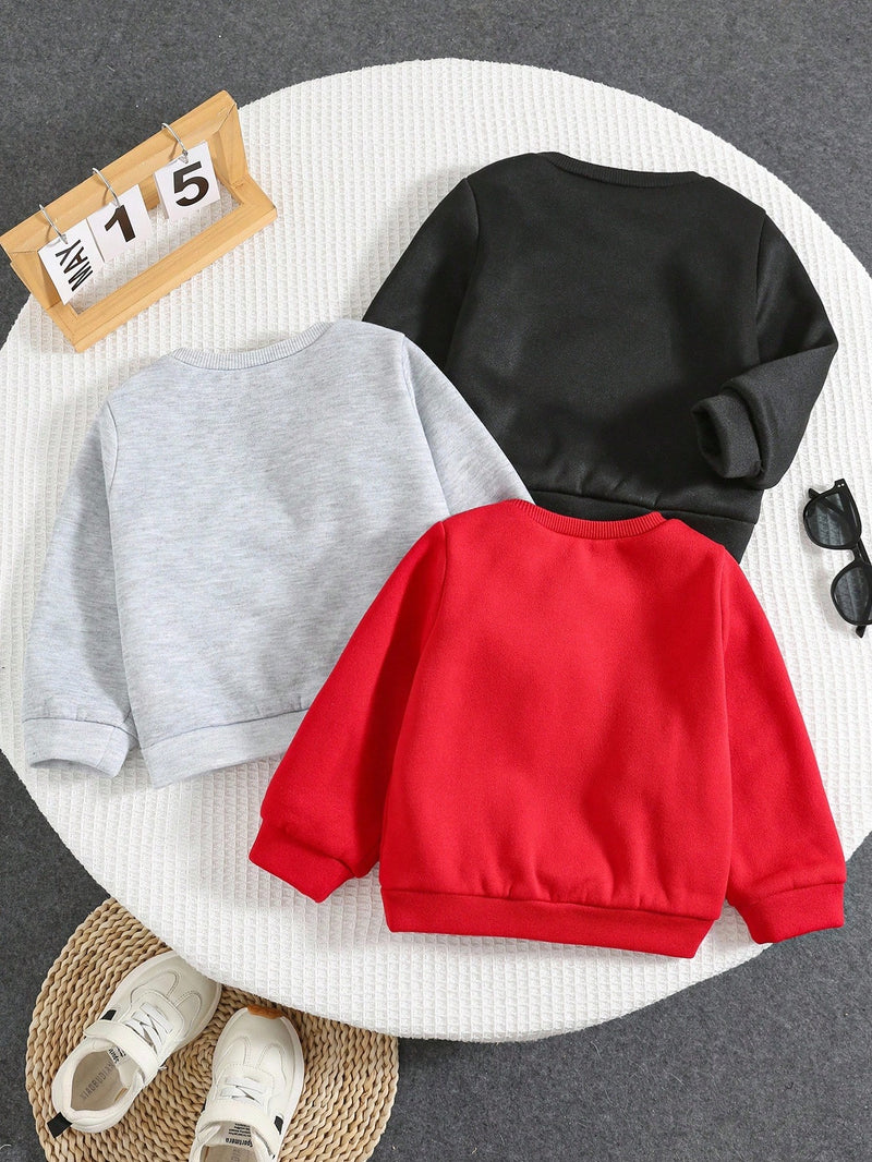 3 peças/Conjunto Moletons de Manga Longa com Estampa de Letra Versátil e Fofa para Menino/Menina Bebê, Multipack Combinável, Outono/Inverno
