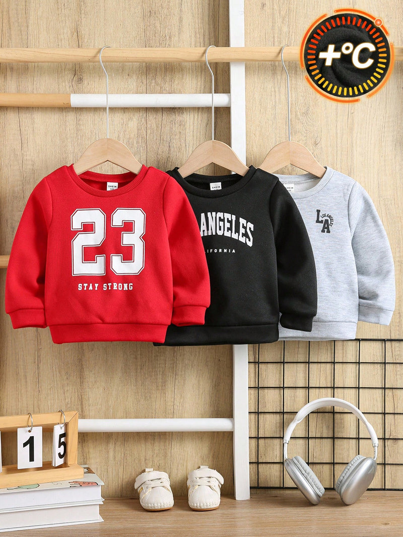 3 peças/Conjunto Moletons de Manga Longa com Estampa de Letra Versátil e Fofa para Menino/Menina Bebê, Multipack Combinável, Outono/Inverno