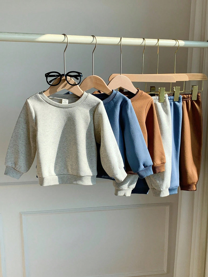 6 Peças Pacote de Conjunto de Roupas Combinadas de Menino/Menina Bebê, Verde Caqui e Cinza Sólido, Moletom de Manga Longa com Capuz Versátil e Calça Longa de Cintura Elástica, Adequado para Outono/Inverno, Outdoor e Esportes