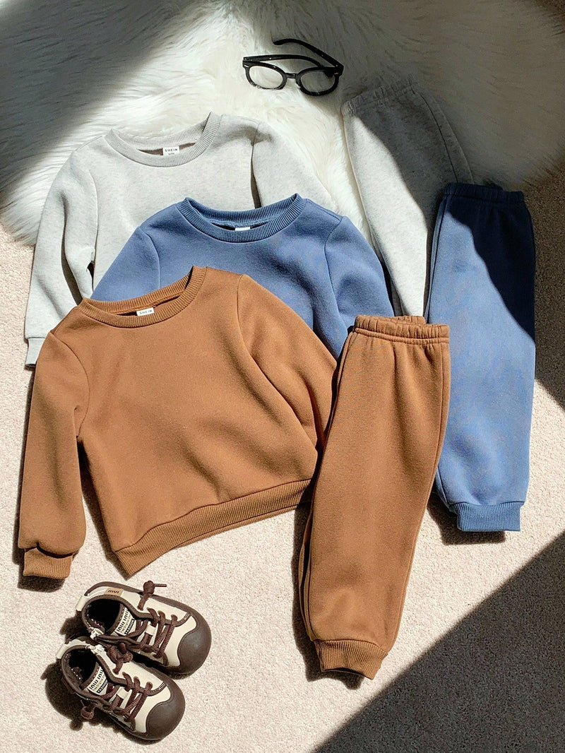 6 Peças Pacote de Conjunto de Roupas Combinadas de Menino/Menina Bebê, Verde Caqui e Cinza Sólido, Moletom de Manga Longa com Capuz Versátil e Calça Longa de Cintura Elástica, Adequado para Outono/Inverno, Outdoor e Esportes