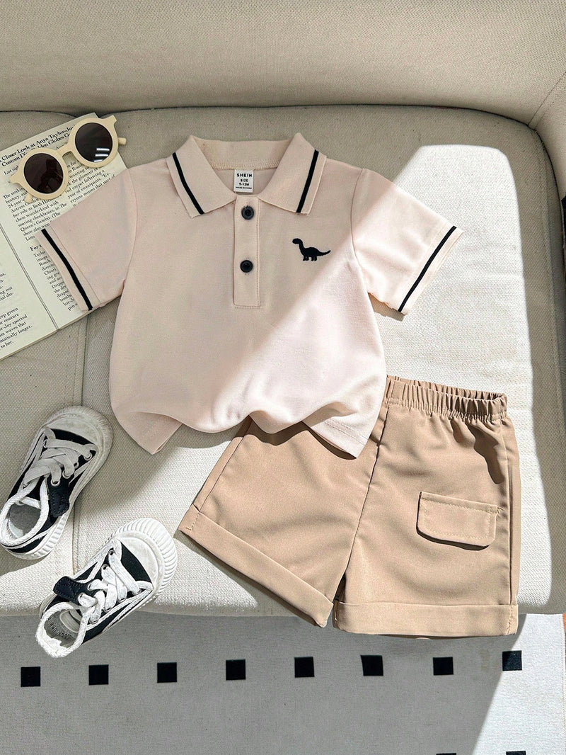 Souflis Souflis Conjunto Casual Estilo Academia de Camisa Polo + Shorts 2 Peças para Bebê Menino / Infantil / Criança Pequena, Primavera/Verão