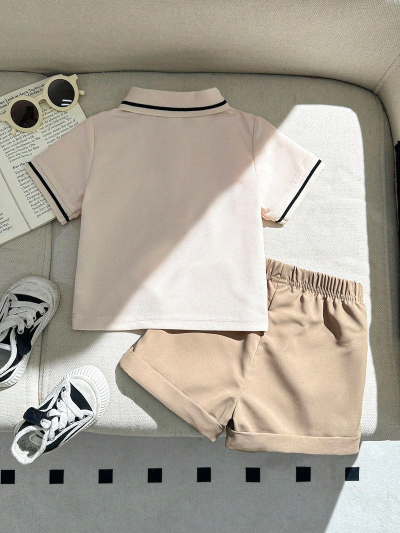 Souflis Souflis Conjunto Casual Estilo Academia de Camisa Polo + Shorts 2 Peças para Bebê Menino / Infantil / Criança Pequena, Primavera/Verão